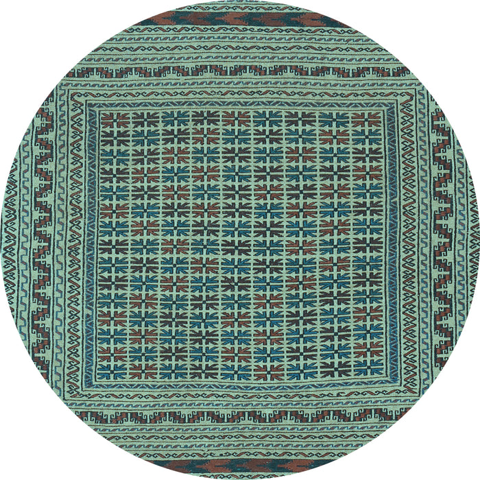 Round Machine Washable Southwestern Light Blue Country Rug, wshtr2771lblu