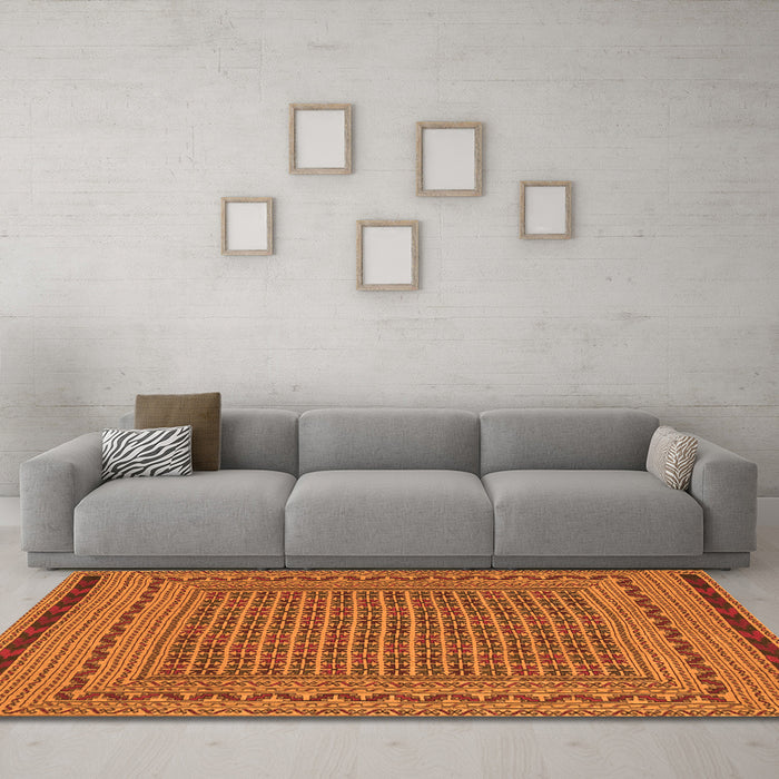 Machine Washable Southwestern Orange Country Area Rugs in a Living Room, wshtr2771org