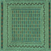 Square Machine Washable Southwestern Turquoise Country Area Rugs, wshtr2771turq