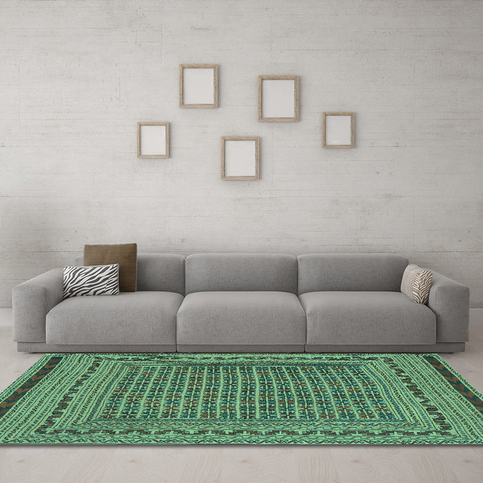 Machine Washable Southwestern Turquoise Country Area Rugs in a Living Room,, wshtr2771turq