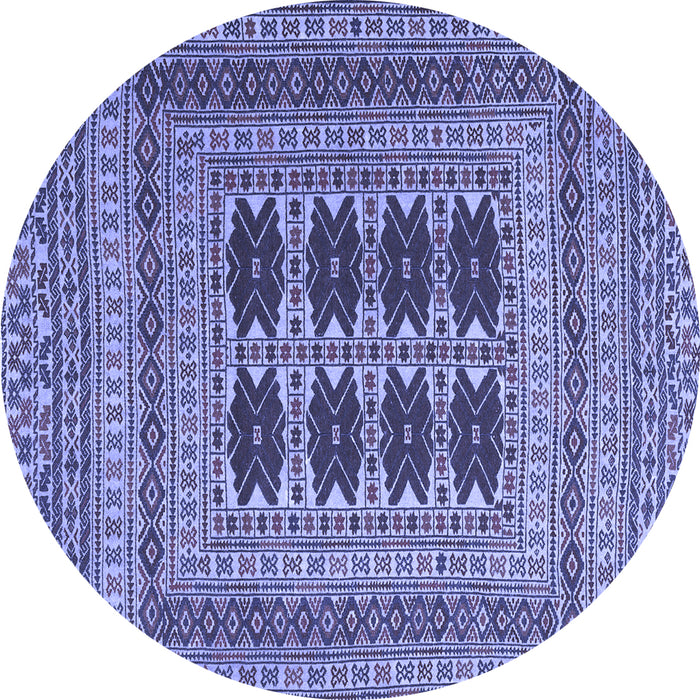 Round Machine Washable Southwestern Blue Country Rug, wshtr2772blu