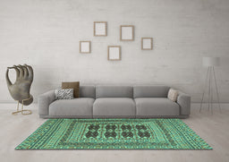 Machine Washable Southwestern Turquoise Country Area Rugs in a Living Room,, wshtr2772turq