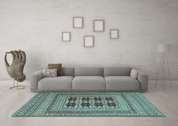 Machine Washable Southwestern Light Blue Country Rug in a Living Room, wshtr2772lblu