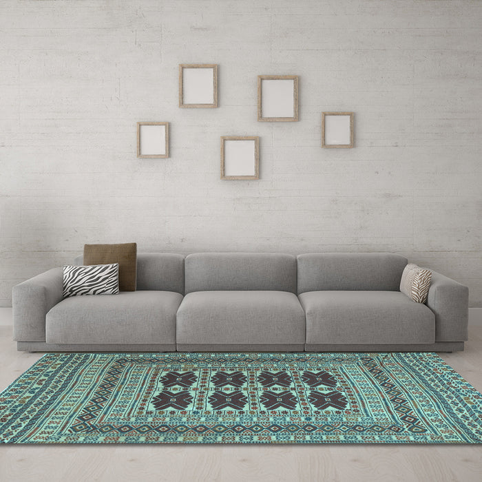 Machine Washable Southwestern Light Blue Country Rug in a Living Room, wshtr2772lblu