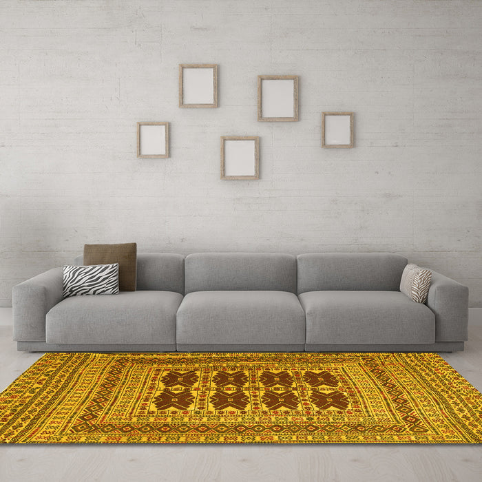Machine Washable Southwestern Yellow Country Rug in a Living Room, wshtr2772yw