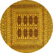 Round Machine Washable Southwestern Yellow Country Rug, wshtr2772yw