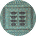 Round Southwestern Light Blue Country Rug, tr2772lblu