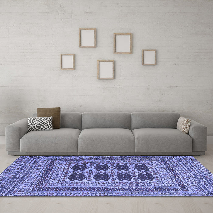 Machine Washable Southwestern Blue Country Rug in a Living Room, wshtr2772blu