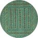 Round Southwestern Turquoise Country Rug, tr2773turq