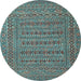 Round Machine Washable Southwestern Light Blue Country Rug, wshtr2773lblu