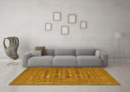 Machine Washable Southwestern Yellow Country Rug in a Living Room, wshtr2773yw