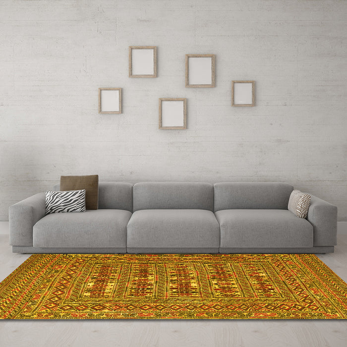 Machine Washable Southwestern Yellow Country Rug in a Living Room, wshtr2773yw