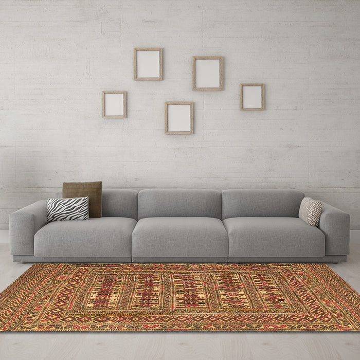 Machine Washable Southwestern Brown Country Rug in a Living Room,, wshtr2773brn