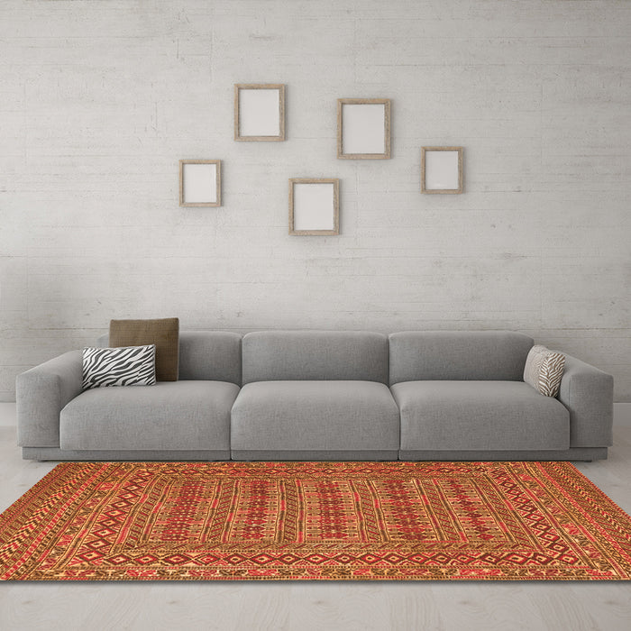 Machine Washable Southwestern Orange Country Area Rugs in a Living Room, wshtr2773org