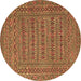 Round Machine Washable Southwestern Brown Country Rug, wshtr2773brn