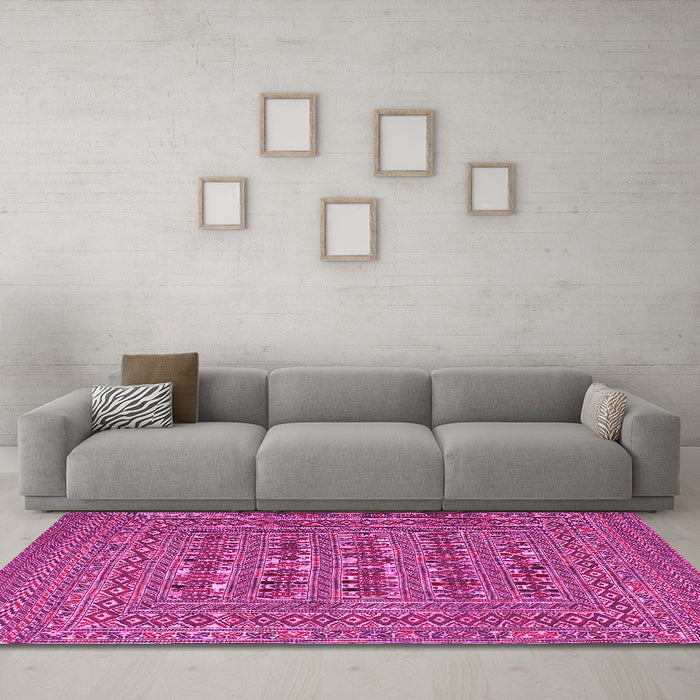 Machine Washable Southwestern Pink Country Rug in a Living Room, wshtr2773pnk