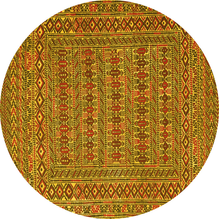 Round Machine Washable Southwestern Yellow Country Rug, wshtr2773yw