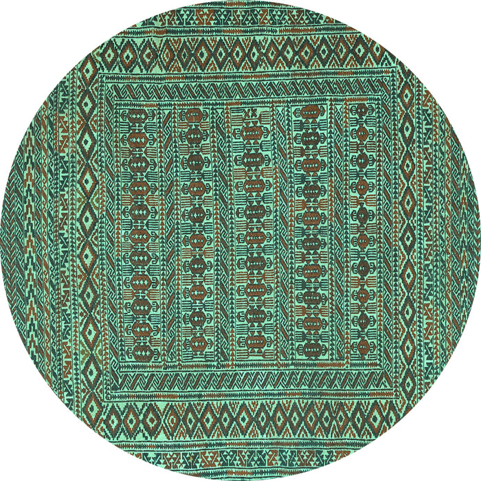 Round Machine Washable Southwestern Turquoise Country Area Rugs, wshtr2773turq