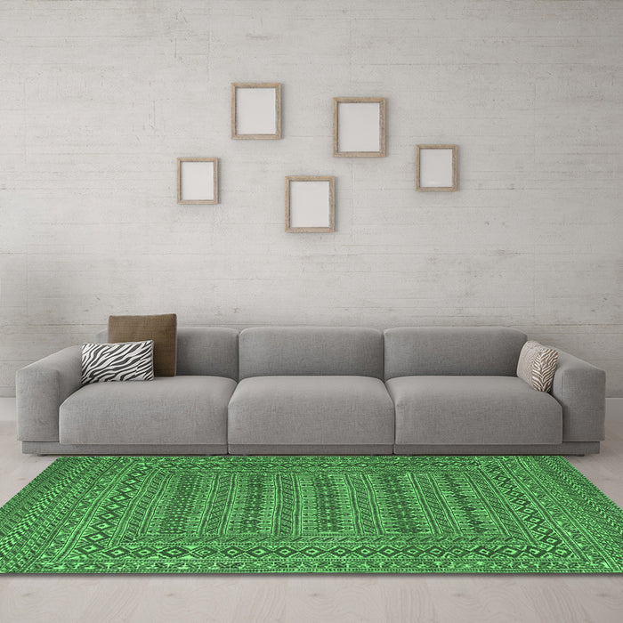 Machine Washable Southwestern Emerald Green Country Area Rugs in a Living Room,, wshtr2773emgrn