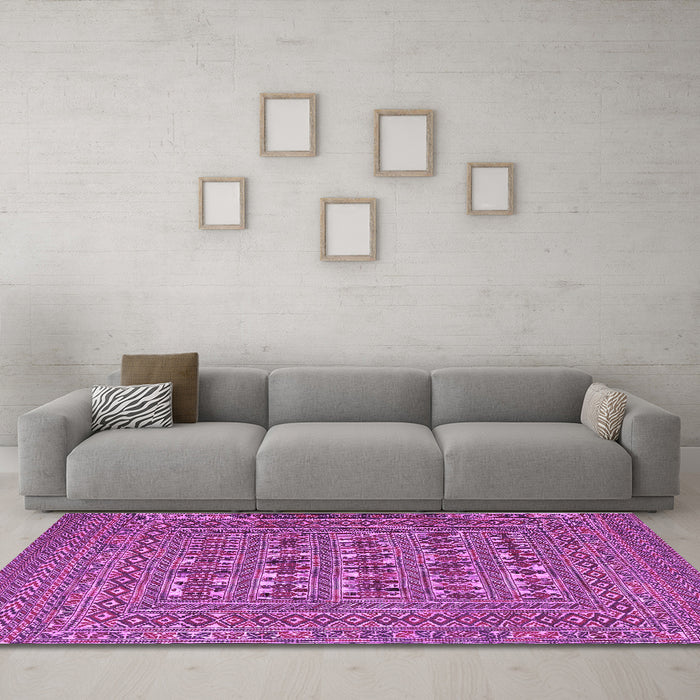 Machine Washable Southwestern Purple Country Area Rugs in a Living Room, wshtr2773pur
