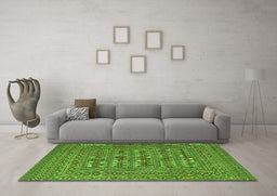 Machine Washable Southwestern Green Country Area Rugs in a Living Room,, wshtr2773grn