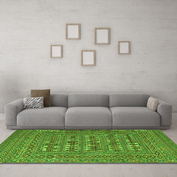 Machine Washable Southwestern Green Country Area Rugs in a Living Room,, wshtr2773grn