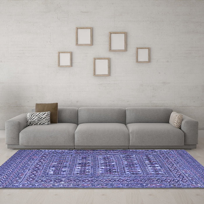 Machine Washable Southwestern Blue Country Rug in a Living Room, wshtr2773blu