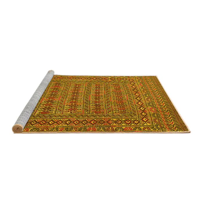 Sideview of Machine Washable Southwestern Yellow Country Rug, wshtr2773yw