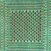 Square Machine Washable Southwestern Turquoise Country Area Rugs, wshtr2774turq