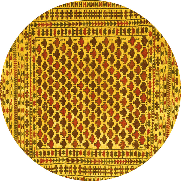 Round Machine Washable Southwestern Yellow Country Rug, wshtr2774yw