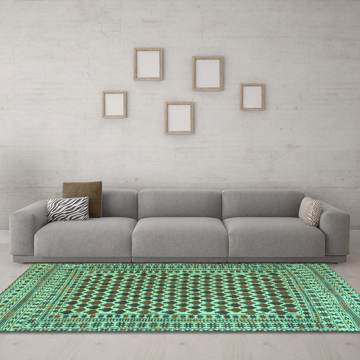 Machine Washable Southwestern Turquoise Country Area Rugs in a Living Room,, wshtr2774turq