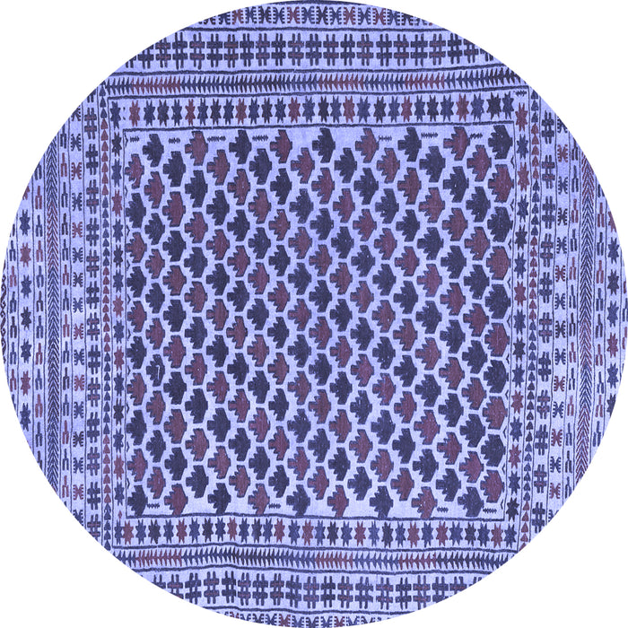 Round Machine Washable Southwestern Blue Country Rug, wshtr2774blu