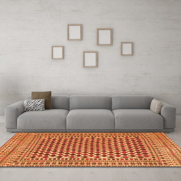 Machine Washable Southwestern Orange Country Area Rugs in a Living Room, wshtr2774org