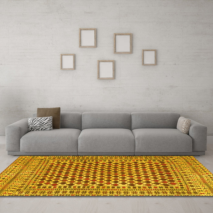 Machine Washable Southwestern Yellow Country Rug in a Living Room, wshtr2774yw