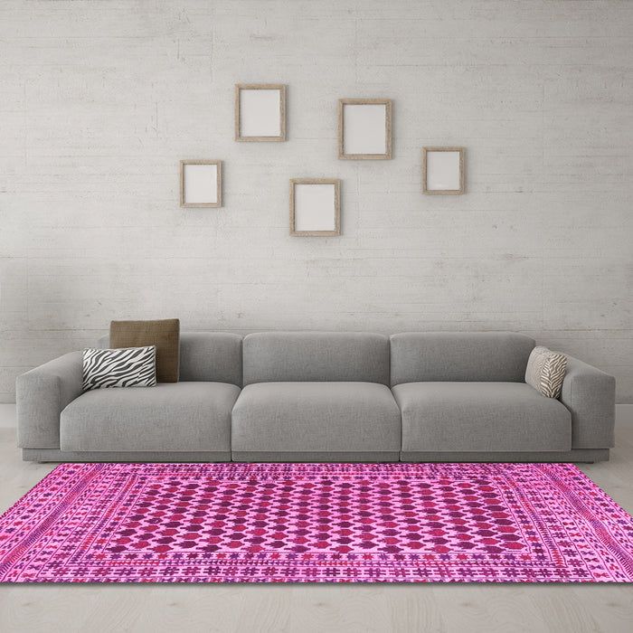 Machine Washable Southwestern Pink Country Rug in a Living Room, wshtr2774pnk