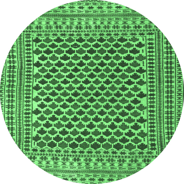 Round Machine Washable Southwestern Emerald Green Country Area Rugs, wshtr2774emgrn