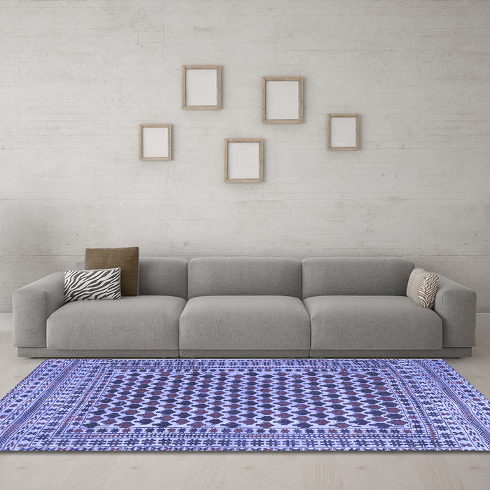 Machine Washable Southwestern Blue Country Rug in a Living Room, wshtr2774blu