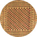 Round Machine Washable Southwestern Brown Country Rug, wshtr2774brn