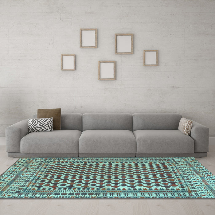 Machine Washable Southwestern Light Blue Country Rug in a Living Room, wshtr2774lblu