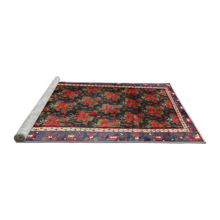 Sideview of Machine Washable Traditional Brown Red Rug, wshtr2775