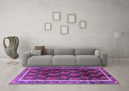 Machine Washable Persian Purple Traditional Area Rugs in a Living Room, wshtr2775pur