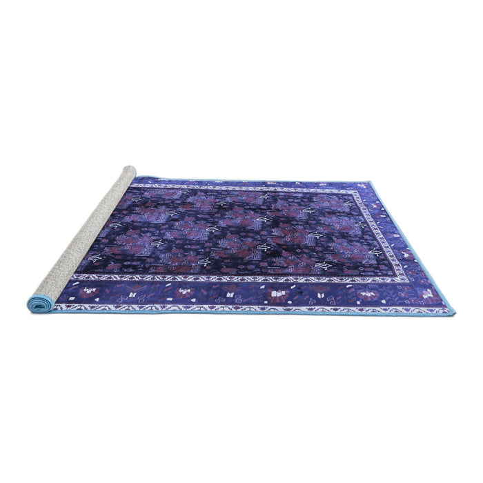 Sideview of Machine Washable Persian Blue Traditional Rug, wshtr2775blu