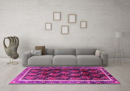 Machine Washable Persian Pink Traditional Rug in a Living Room, wshtr2775pnk