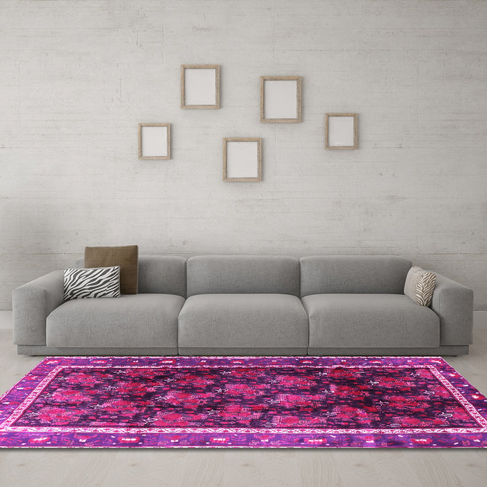 Machine Washable Persian Pink Traditional Rug in a Living Room, wshtr2775pnk