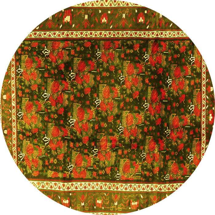 Round Machine Washable Persian Yellow Traditional Rug, wshtr2775yw
