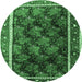 Round Machine Washable Persian Emerald Green Traditional Area Rugs, wshtr2775emgrn