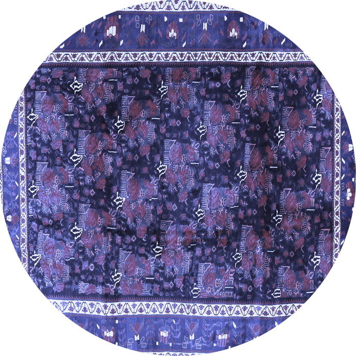 Round Machine Washable Persian Blue Traditional Rug, wshtr2775blu