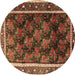 Round Persian Brown Traditional Rug, tr2775brn