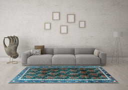 Machine Washable Persian Light Blue Traditional Rug in a Living Room, wshtr2775lblu