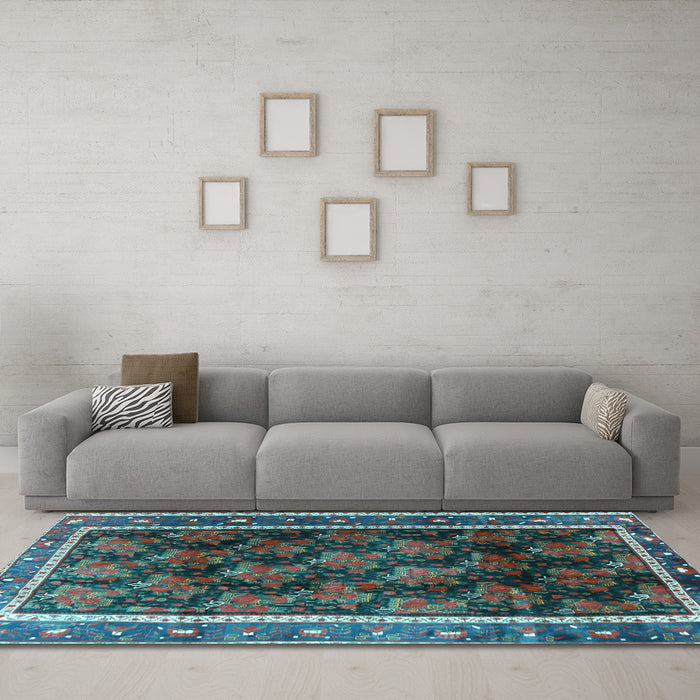 Machine Washable Persian Light Blue Traditional Rug in a Living Room, wshtr2775lblu